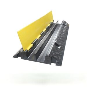 Heavy Duty Cable Protector – 5 Channel Rubber Cable Ramp with Yellow Cover, Non-Slip Wear-Resistant for Job Site & Event Wiring